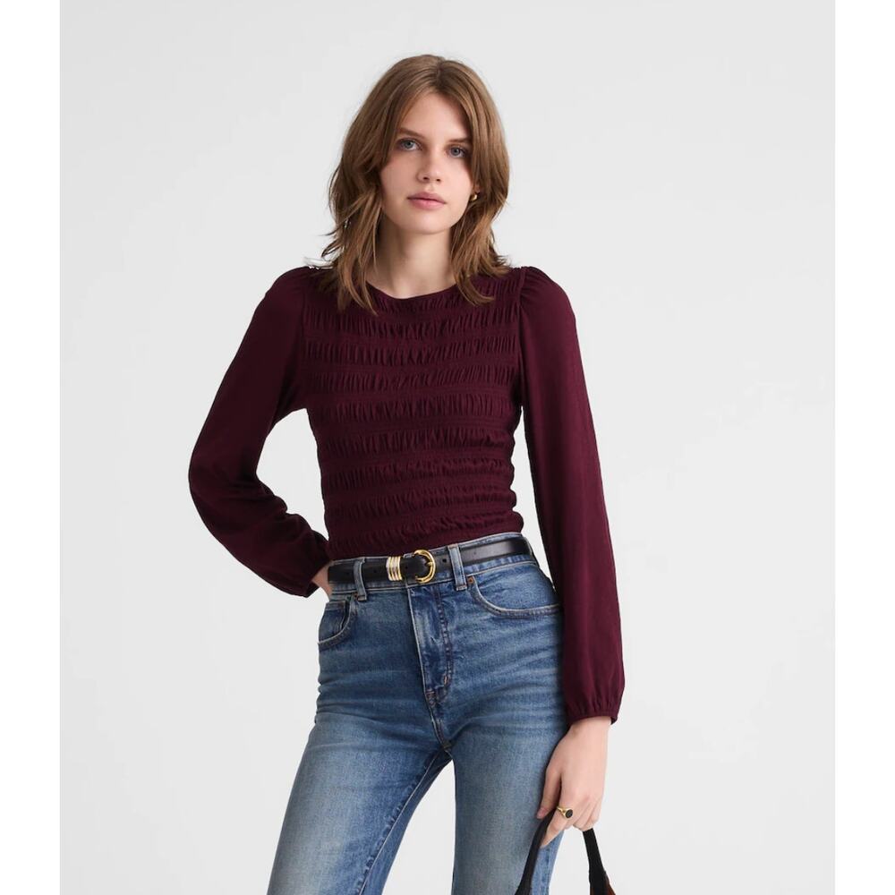 Madewell | NWT Smocked Boatneck Top Dark Pomegranate‎ | Sz S